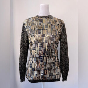 Giusi Slaviero Black & Gold Sequined Evening Sweater Made in Italy